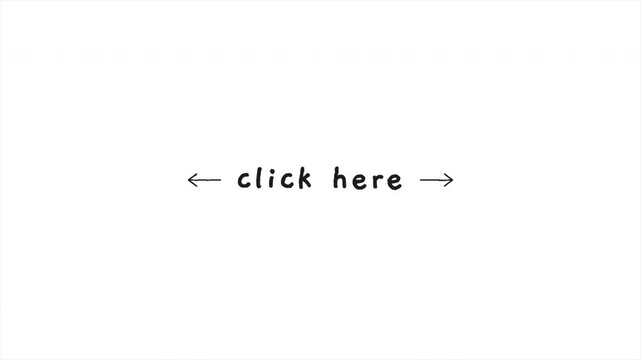 Hand drawn click here arrows animation isolated on white background, sketchy doodle call to action, website navigation pointer, minimalist scribble 4k video