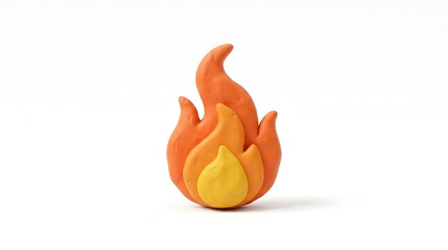 Colorful clay fire flame on white background for creative design