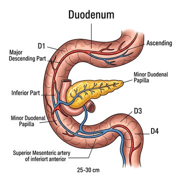 Anatomical diagram of human duodenum structure.