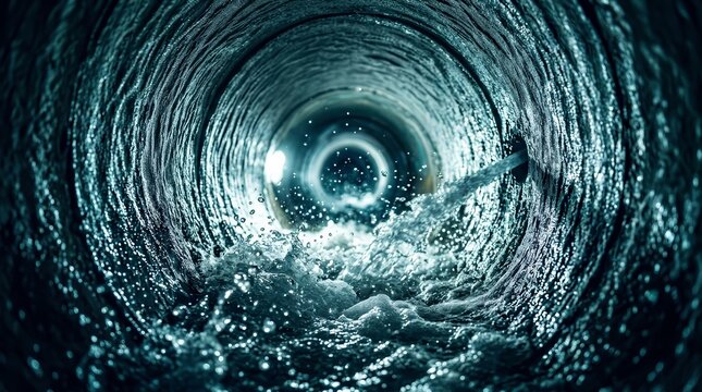 Industrial hydro jetting process cleaning a cut sewer line pipe.