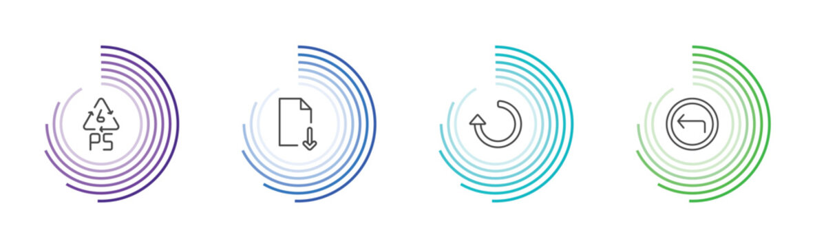 user interface icon set with 6 ps, downloading, refresh left arrow, arrow address back signs in flat outline style