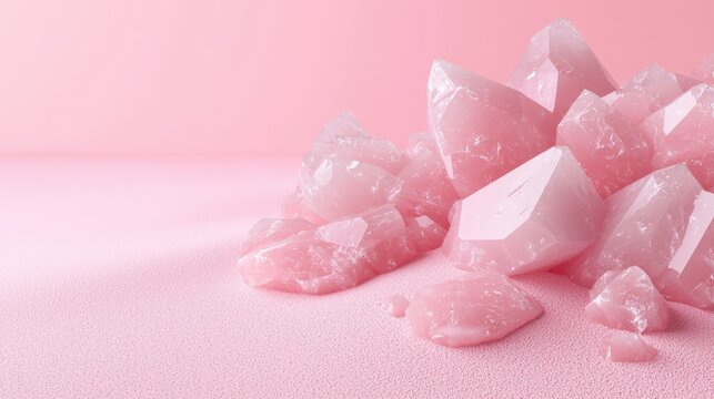 Elegant Showcase of Pink Quartz Crystals on a Soft Pastel Background for Decorative Inspiration