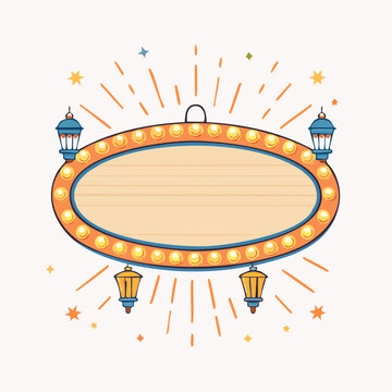 Retro Marquee Sign with Lamps and Stars