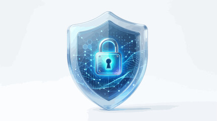 Cyber security shield with glowing blue padlock on white background symbolizing protection and data safety © craftsby.ib