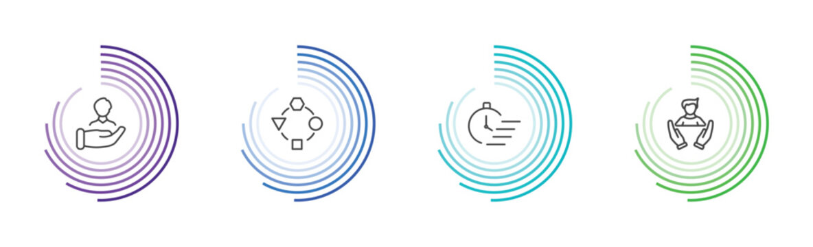 strategy icon set with humanpictos, adaptation, quick, human resources signs in flat outline style