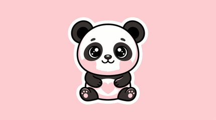 Cute cartoon panda bear sitting on pink background looking adorable with big eyes and soft fur sweet expression gentle creature peaceful atmosphere digital illustration © craftsby.ib