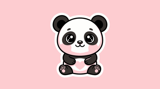 Cute cartoon panda bear sitting on pink background looking adorable with big eyes and soft fur sweet expression gentle creature peaceful atmosphere digital illustration