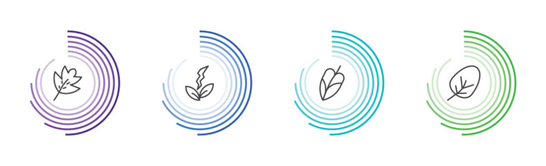 nature icon set with hawthorn leaf, natural energy, philodendron, apricot leaf leaf signs in flat outline style © Abstract