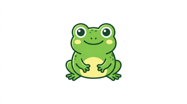 Cute cartoon green frog smiling happily.
