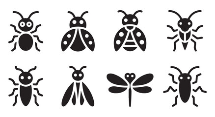 Assorted insect and bug silhouettes featuring beetles ladybugs and dragonfly icon shapes. © Tamanna