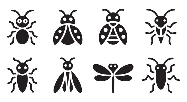 Assorted insect and bug silhouettes featuring beetles ladybugs and dragonfly icon shapes.
