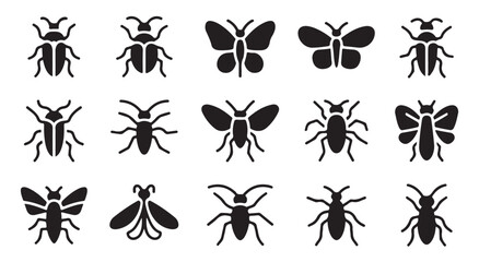 Assortment of detailed insect vector icons, black on white background, nature theme. © Tamanna