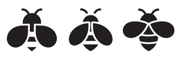 Bee icon vector set, honey bee or bumblebee flat icon collection, isolated black insect symbols. © Tamanna