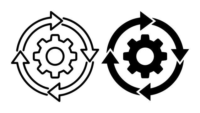 Process Icons, Workflow Symbols, Gear Mechanism Arrows, Circular Flow Charts, System Operation Graphics