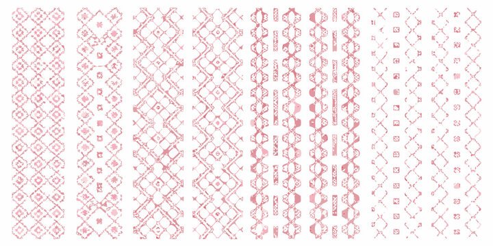 Pink Cross Stitch Patterns On White Background Repeating Textile Design