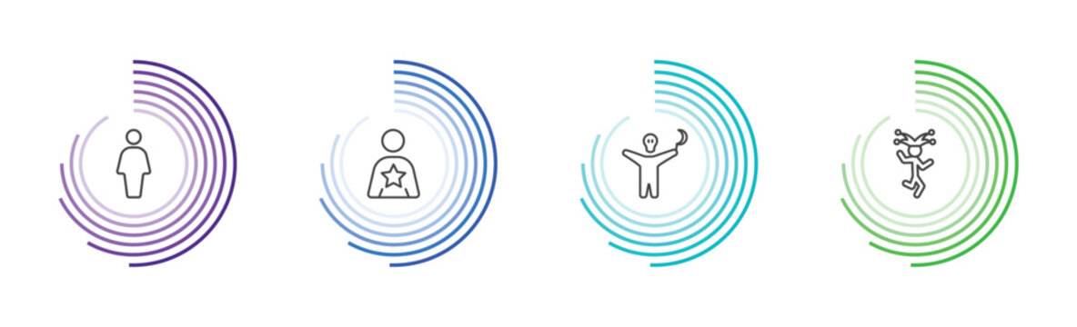feeling and reaction icon set with full human, good human, horrible human, funny signs in flat outline style