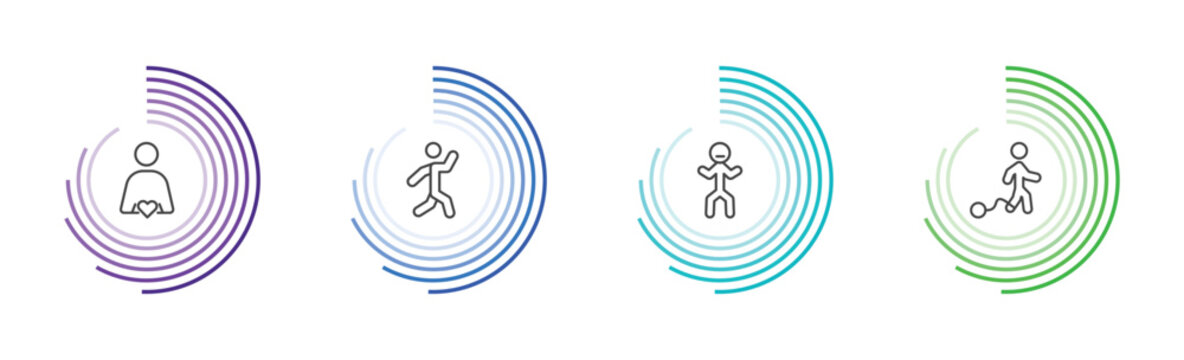 feeling and reaction icon set with in love human, amused human, determined human, guilty signs in flat outline style
