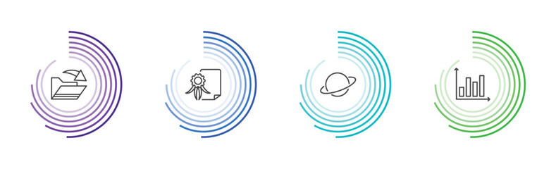 education and science icon set with open file, diploma with seal, planet saturn, bars signs in flat outline style © Abstract