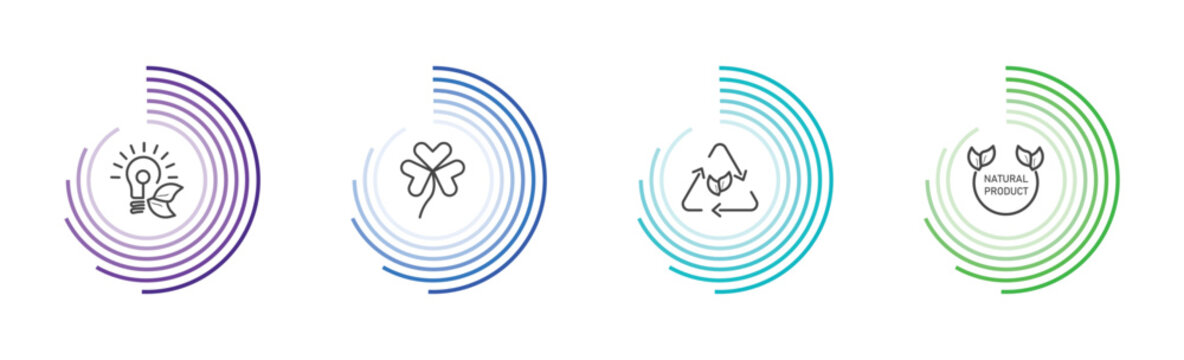 ecology icon set with eco bulb, shamrock, eco, natural product signs in flat outline style