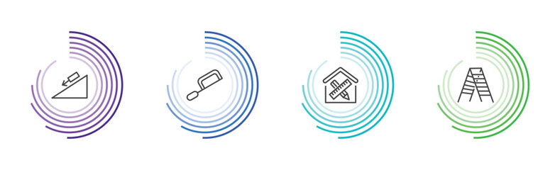 construction icon set with inclined, , interior de, double ladder signs in flat outline style © Abstract