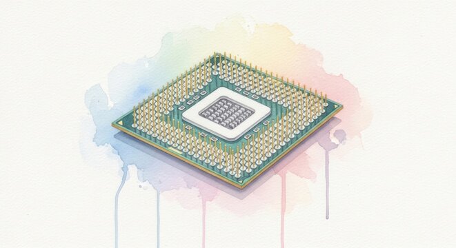Isometric illustration of a computer central processing unit cpu isolated