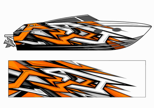 Orange and yellow flame boat wrap decal design