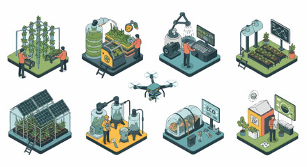 Naklejka premium Isometric view of modern agriculture and smart farming technology.
