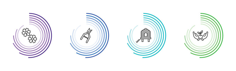agriculture and farm icon set with spring flower, shears, chicken coop, planting signs in flat outline style © Abstract