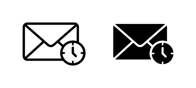 Email notification icons, message alert symbols, time stamp vector graphics, communication reminders, digital correspondence icons
