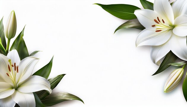 white lily flower on corner border for invitation wedding card cut out background