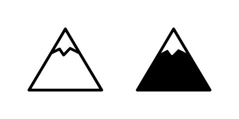 Minimalist Mountain Icons, Simple Peak Graphics, Outline and Solid Fill Vector Shapes for Outdoor Adventure and Nature Themes © Muna