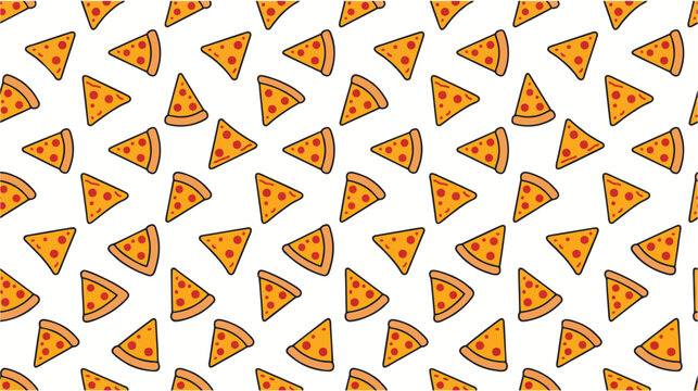 Minimalist 2d flat illustration of pizza slice pattern repeated in seamless layout, on a white background