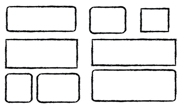 Set of black hand drawn brush stroke rectangle frames isolated on white background for your design.