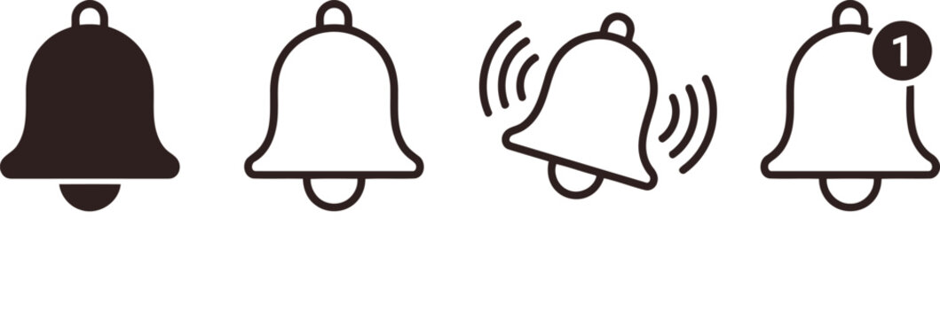 Set of four bell icons vector illustration with notification communication reminder important