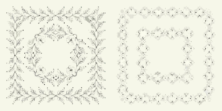 Floral ornament frames gray vector illustrations on a cream background