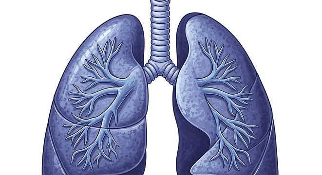 Digital 3D rendering of human lungs with bronchial tree.