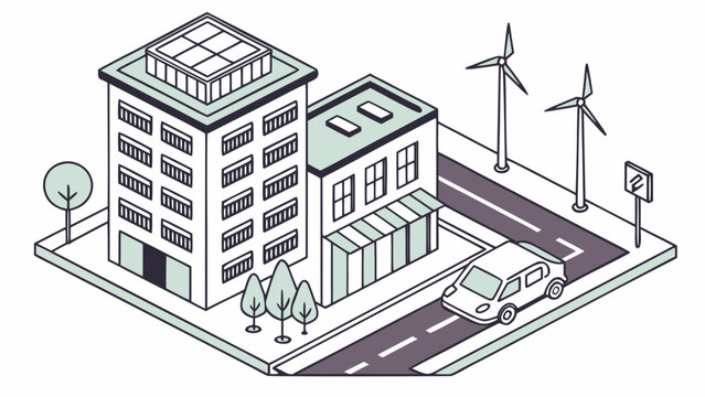 Smart city infrastructure with renewable energy, electric mobility and sustainable urban development concept illustration
