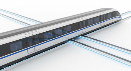 Modern high-speed magnetic levitation train on tracks. © Adit