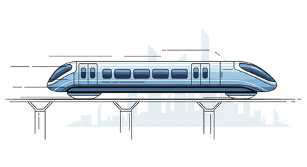 Modern high-speed train on elevated tracks illustration. © Adit