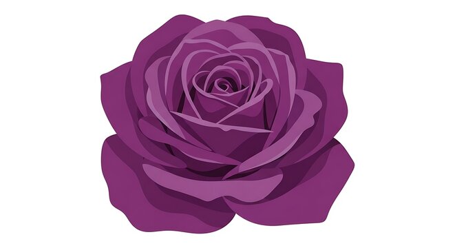 Single dark purple rose flower head vector illustration. Blooming violet rose top view isolated on white background.