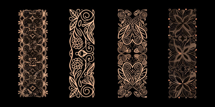 Art nouveau floral ornaments on black background detailed vector illustrations