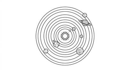 Diagram of the Solar System showing planets orbiting the sun. © yuzong