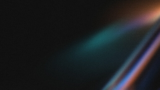 Abstract light beams with grainy texture creating a mysterious atmosphere with soft gradient colors of teal and warm orange on a dark background for modern design