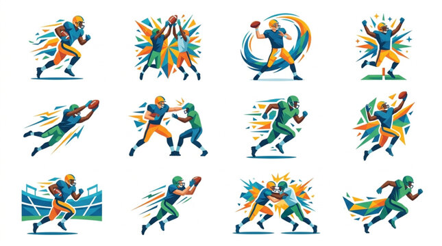 American Football Players in Action Dynamic Sports Illustrations.