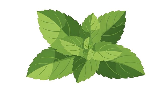 Fresh green mint leaves branch vector illustration. Organic peppermint or spearmint herbal foliage isolated on white background.