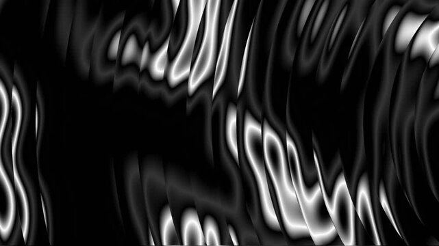 Liquid glass fractal animation background. White and black wave motion on lines and glossy light reflection. Liquid metal. Motion Design.