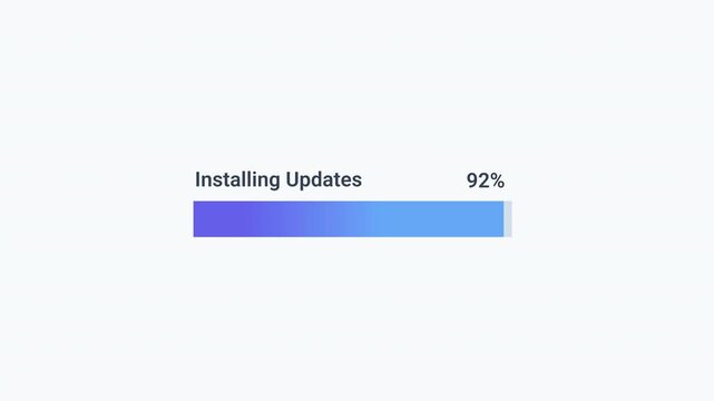 Animated installing updates progress bar with percentage display and gradient loading indicator. Clean flat motion graphic for software updates, system upgrades, installation processes, and digital te