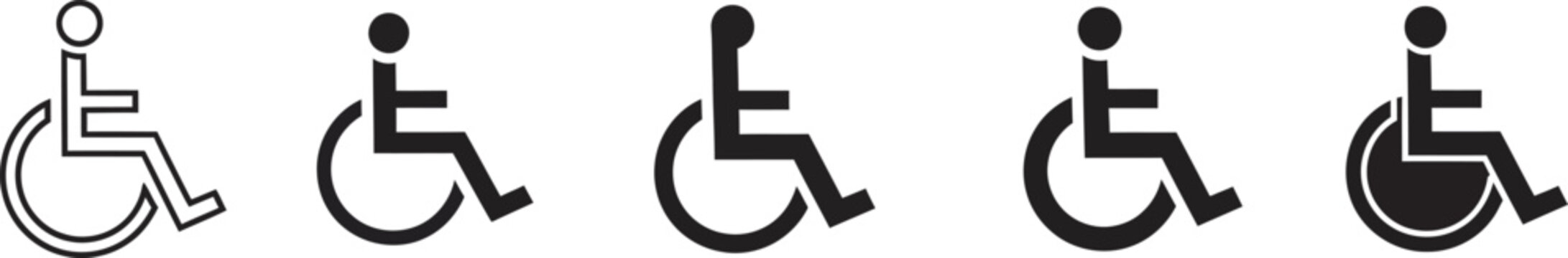 Set of five different wheelchair accessible and symbols for disability and inclusive signage
