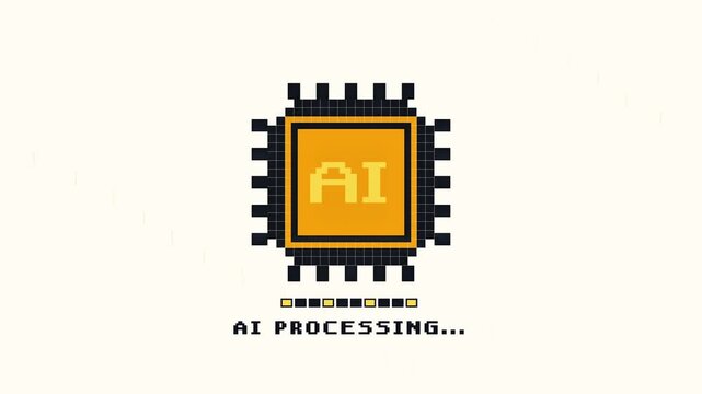 AI processing chip pixel art animation with a retro loading bar on a clean white background