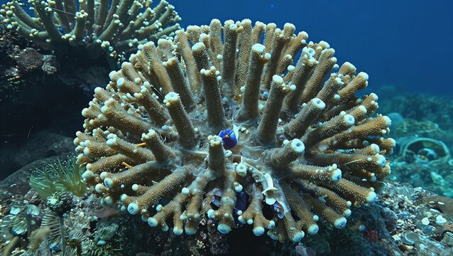 Close-Up of Hard Coral Colony with Textured Polyps on a Marine Reef